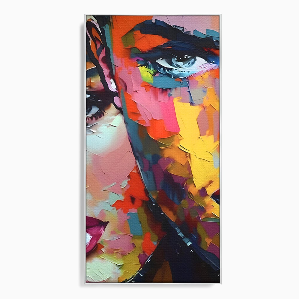 Tablou canvas cu tablou canvas cu chipuri in culori vibrante, in rama de aluminiu argintiu